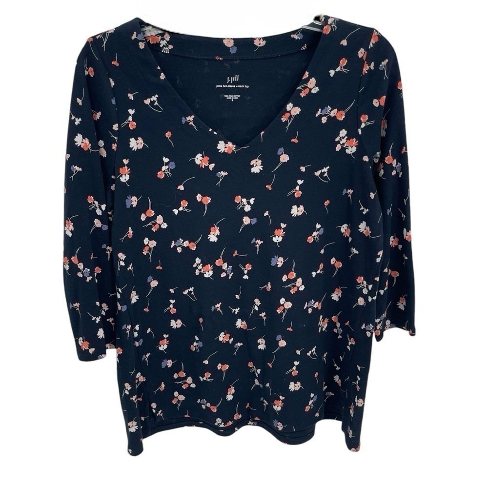 J. Jill Knit Tunic Top Women's Size small Blue Floral 3/4 sleeves